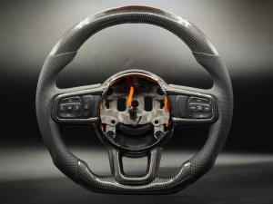Jeep Gladiator Custom Steering Wheel - Carbon Fiber - Round Top/ Flat Bottom - Perf Leather/ Black Stitch